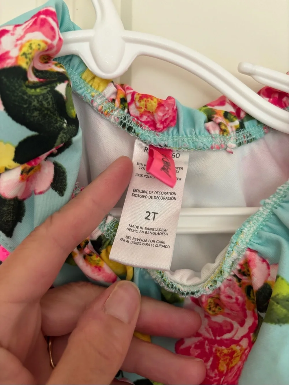 Girls Betsey Johnson floral colorful one piece Pom pom swimsuit 2T. Sf/1 cat hom